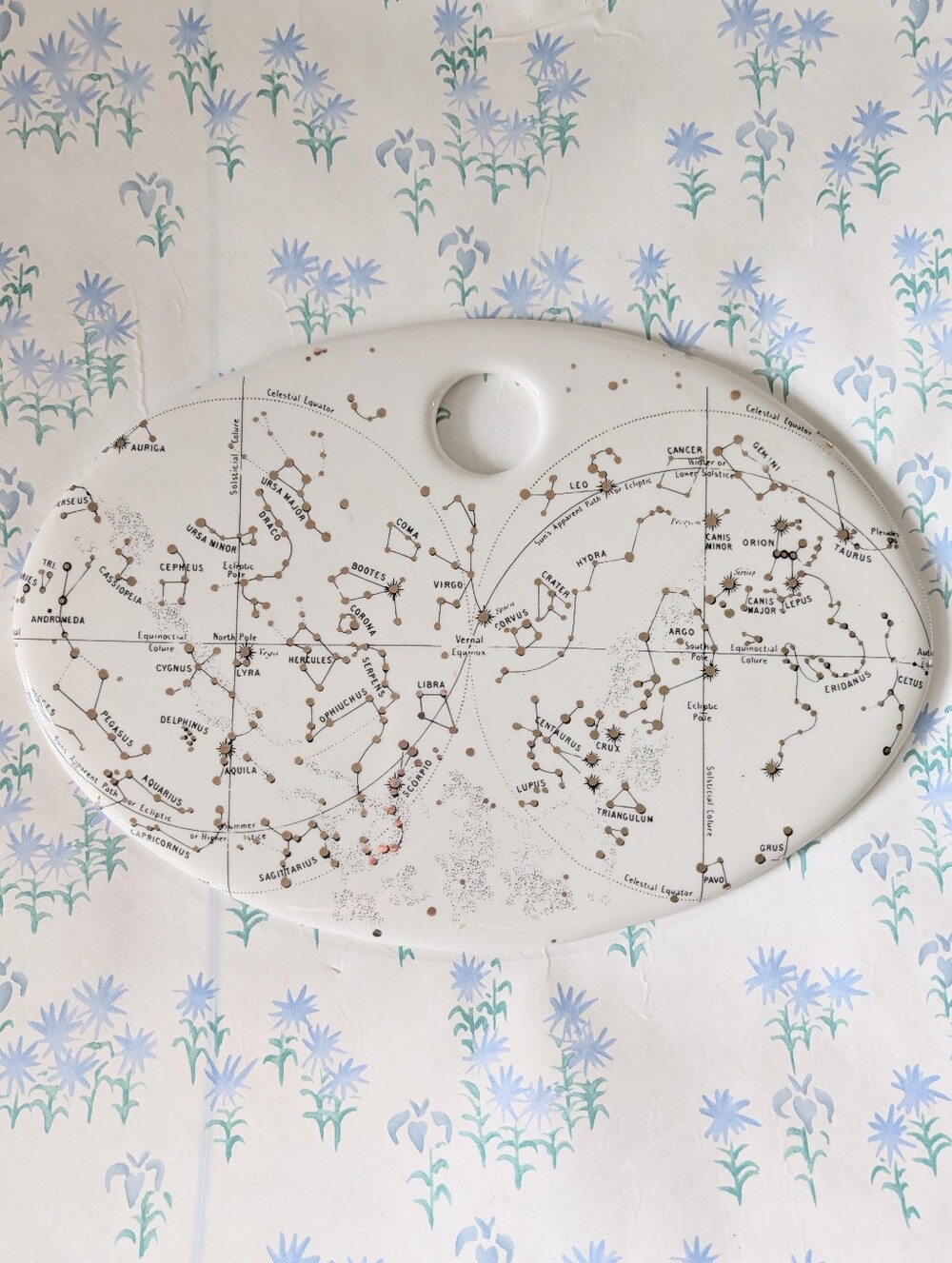 Anthropologie Salt and Earth Astrology Chart Cheese Board Ceramic Gold Metallic